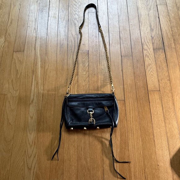 Rebecca Minkoff Mini MAC Purse Black Pebbled Leather Tassel Stud and Chain - Picture 16 of 16